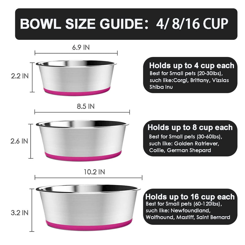 WEDAWN Stainless Steel Dog Bowls,Nonslip Rubber Bottom Dog Dishes, Deep Stainless Steel Cat Bowl Water and Food with Non- Skid Rubber Base for Small/Medium/Large Dogs, Cats 4 Cup for Small Pet - BeesActive Australia