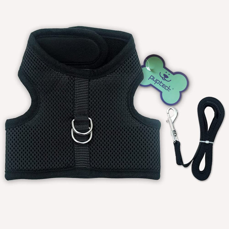 PUPTECK Soft Mesh Cat Vest Harness and Leash Set Puppy Padded Pet Harnesses Escape Proof for Cats Small Dogs Rabbits Bunny X-Large Black - BeesActive Australia