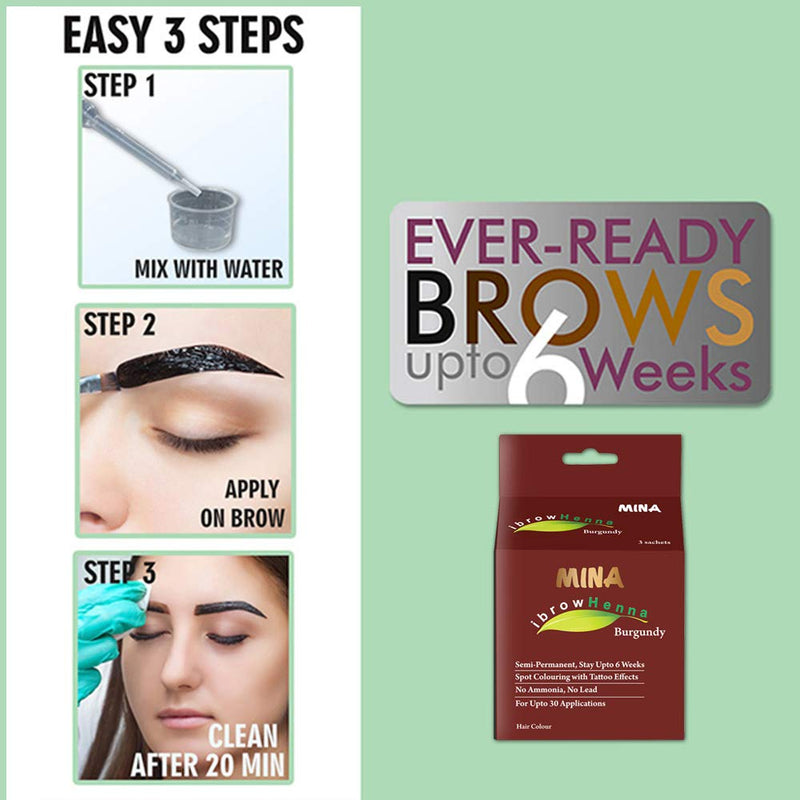 MINA ibrow Henna Burgundy Tint Kit with Brow Cleanser - BeesActive Australia