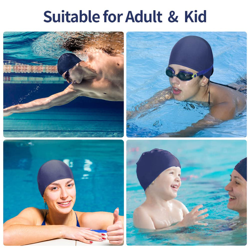 2pcs Elastic Swim Caps for Both Women & Men & Kids & Fabric Durable Non-Slip Swimming Pool Cap Elastic Swim Cap for Long and Short Hair Black&Blue - BeesActive Australia