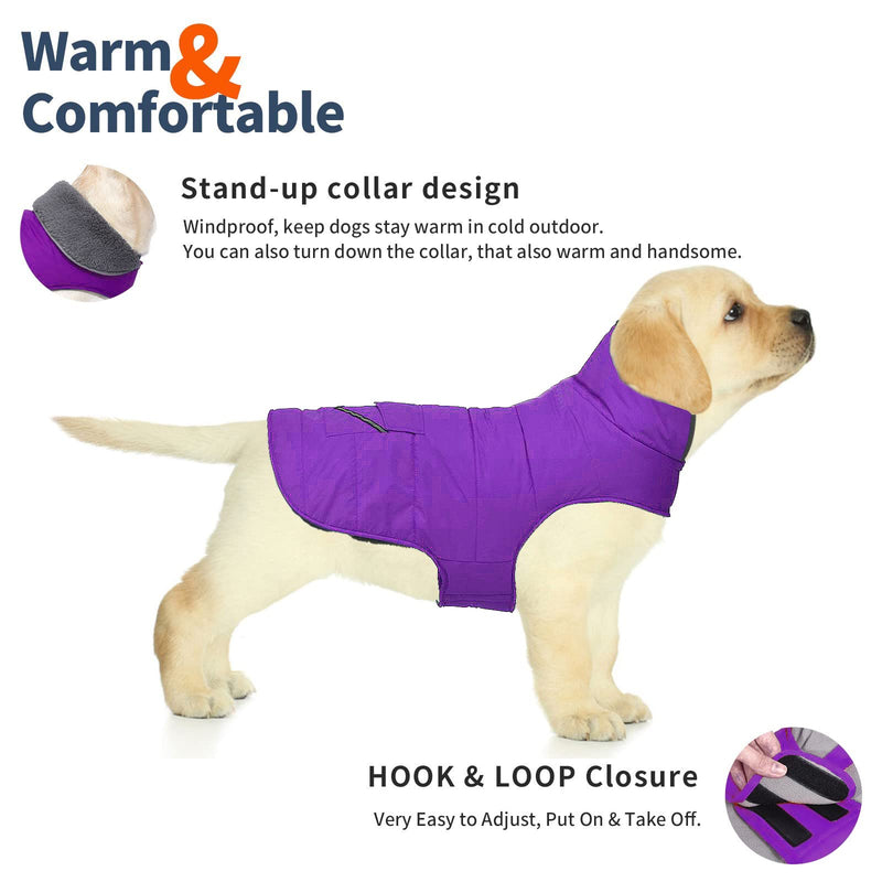 Dog Winter Coat, Dog Jacket with Pocket and Reflective Strip, Windproof Waterproof Dog Sweater, Puppy Clothes Warm Pet Winter Vest for Puppy Small Medium Extra Large Dogs Pet 3XL(Chest Girth:33.9-42.9") Purple - BeesActive Australia