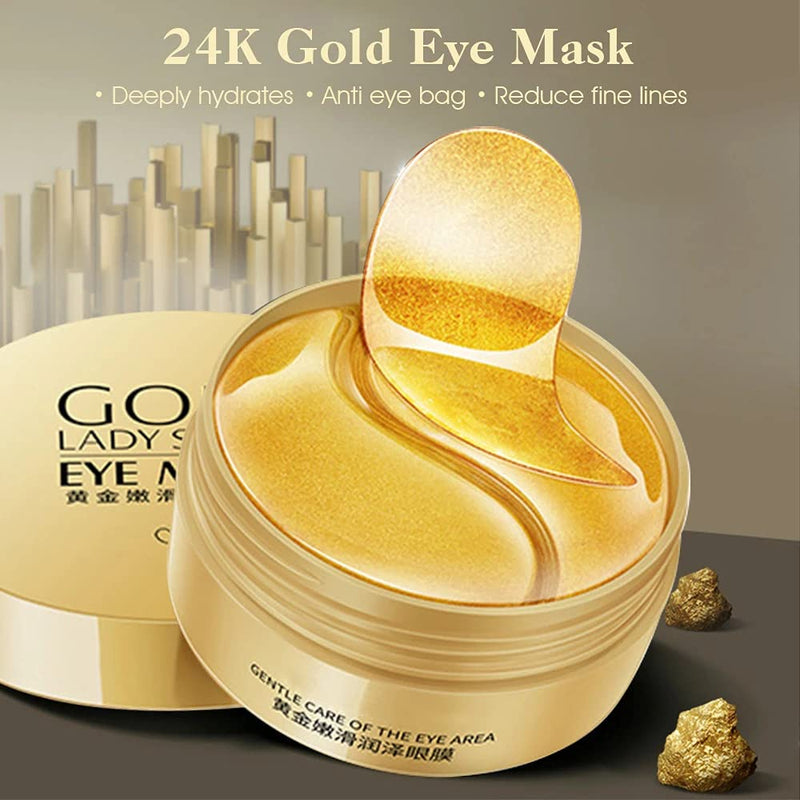 24K Gold Eye Mask Anti-Aging Hyaluronic Acid Under Eye Mask for Reducing Dark Circles & Puffy Eyes, Hydrogel Under Eye Mask, Pads, for Puffiness Eyes, Bags, Dark Circles and Wrinkles Treatment 30Pairs - BeesActive Australia