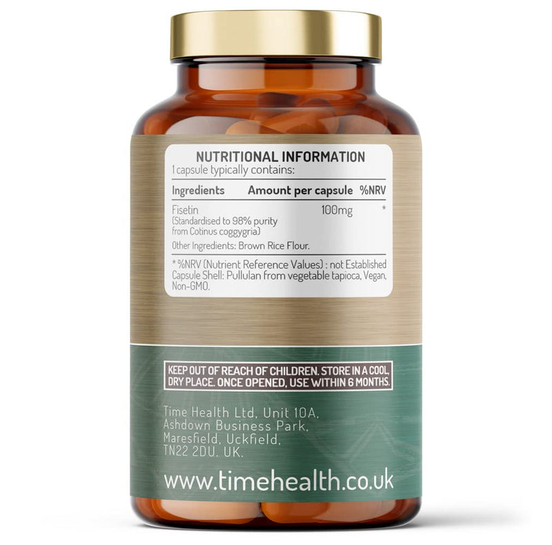 Fisetin - Ultra Pure - 100mg - 60 Capsules - Anti-Ageing - Autophagy - Senolytic - GMP Standards - UK Made - Vegan (120 Count (Pack of 1)) 120 Count (Pack of 1) - BeesActive Australia