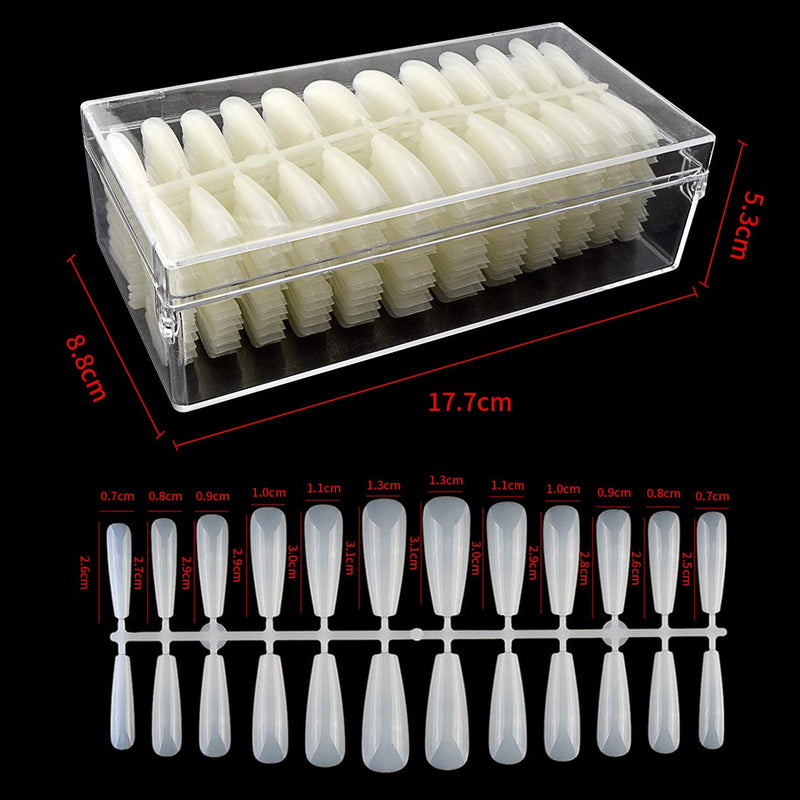 504pcs Coffin Nails Long Ballerina False Nail Tips Full Cover Acrylic Nails,Clear, Natural, White, 0-11 Sizes for Nail Art and Nail Salon, HJ-T01 (HJ-T01-Natural) HJ-T01-Natural - BeesActive Australia