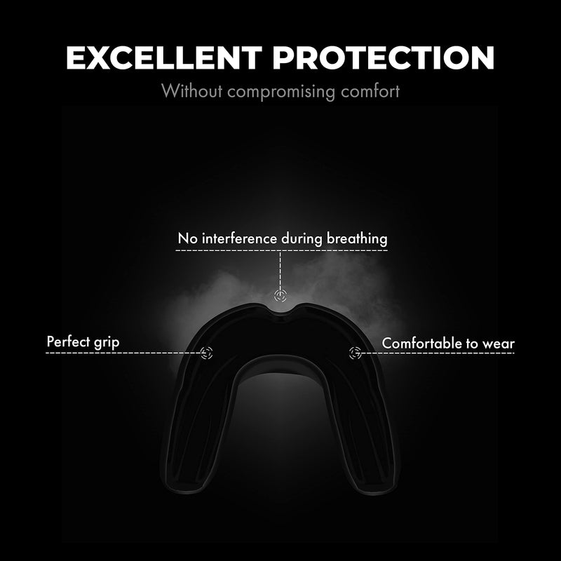 FIGHTR® Premium Mouth Guard - for Excellent Breathing & Easy to fit | Sports Mouth Guard for Boxing, MMA, Football, Lacrosse, Hockey and Other Sports | incl. hygienic Box Allblack - BeesActive Australia