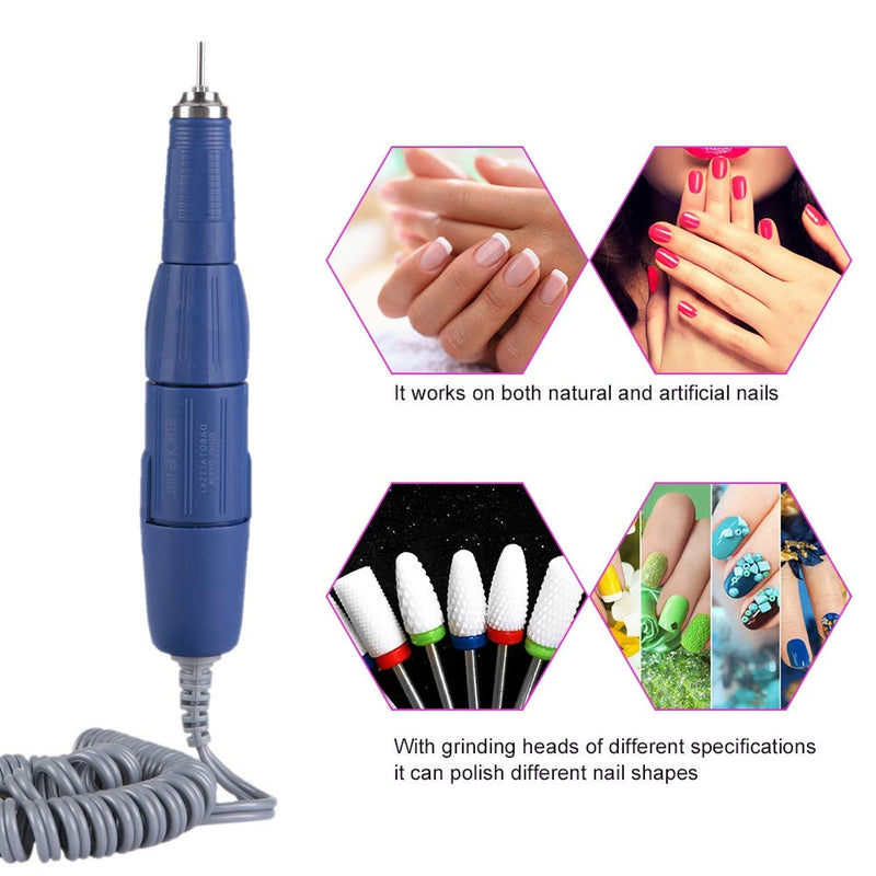 Nail Drill Handle, Electric Nail File Pen Stainless Steel Nail Polisher Nail Manicure Machine for Nail Shaping, Carving, Polish - Professional Salon & Home Use, Adjustable Direction(Blue) Blue - BeesActive Australia