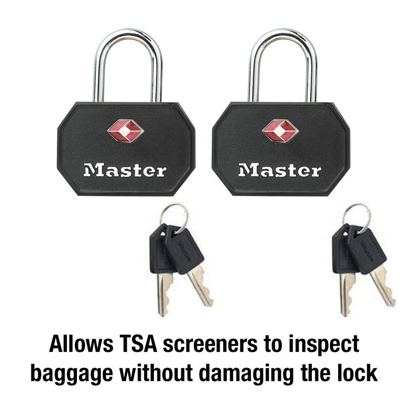 Master Lock 4681TBLK TSA Approved Luggage Lock with Key, 2 Pack, Black - BeesActive Australia