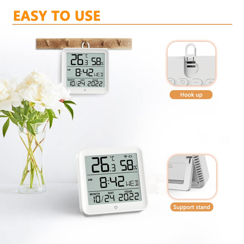 Indoor Thermometer Hygrometer, 3.74" Large Screen Temperature Humidity Monitor Powered by 2 AAA Battery, WiFi Backlight Room Temp Humidity Sensor, Time Date Showed Temp Humidity Gauge with APP Control 3.74'' Screen - BeesActive Australia