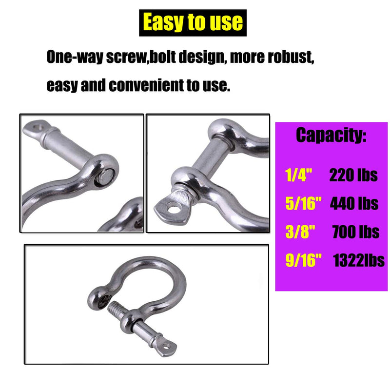 SMTUNG 304 Stainless Steel Bow Shape Load Shackle for Camping, Hiking and Other Outdoor Sports 6mm 8mm 10mm 14mm - BeesActive Australia