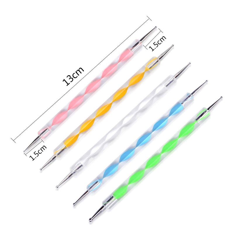 Nail Art Dotting Tools, 130mm 5 Colour Nail Art Ball Stylus Nail Dotting Pen Marbleizing Tool Set for Embossing Pattern Clay Sculpting or Nail Art(5pcs/Set) - BeesActive Australia