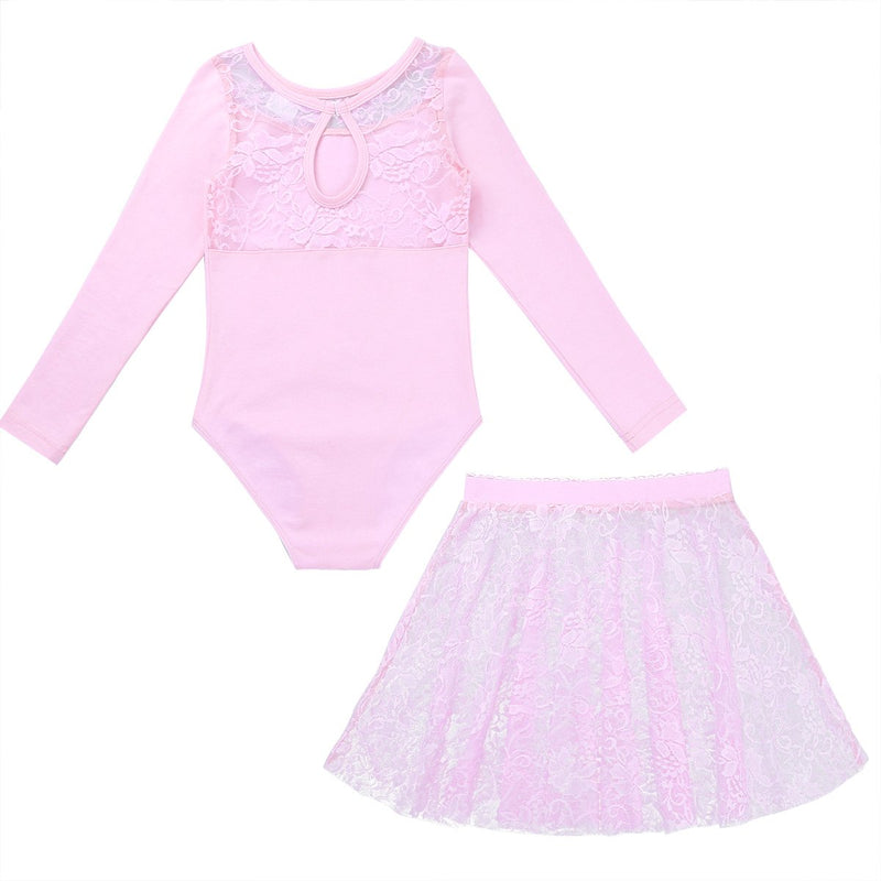 [AUSTRALIA] - CHICTRY Girls Kids Princess Floral Lace Cotton Dance Gymnastics Leotard Ballet Outfit with Skirt Pink 2-3 
