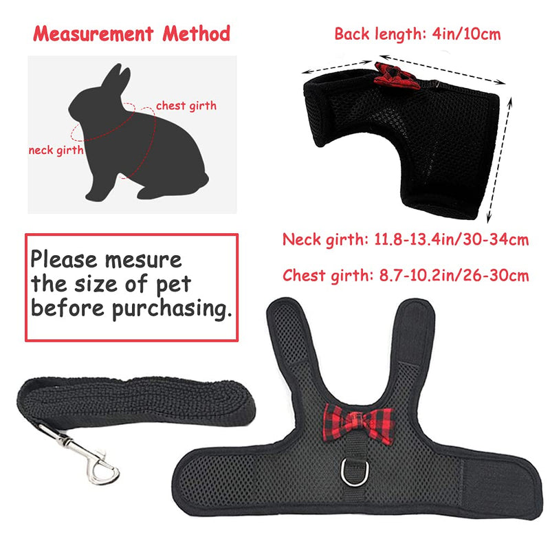 ASOCEA Adjustable Bunny Harness and Leash Soft Pet Harness Vest Cloth Lead for Small Animals Rabbits Ferret Kitten Black - BeesActive Australia
