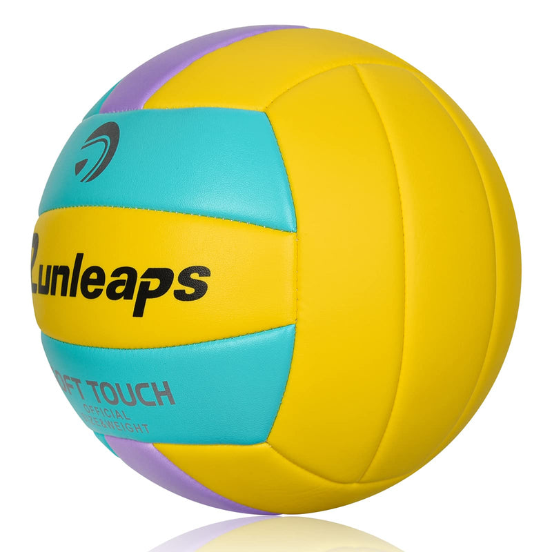 Beach Volleyball Official Size 5 - Runleaps Soft Waterproof Volleyball Sand Sports PU Ball for Indoor, Outdoor, Pool, Gym, Training Blue/Purple/Yellow - BeesActive Australia
