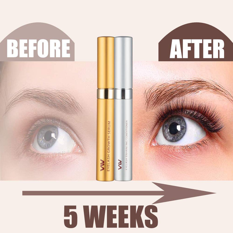 Eyelash Growth Serum Kit, Eyelashes & Eyebrows Booster - Essential Serum (5 mL) & Enhancing Conditioner (5 mL) for stronger, Thicker Eyelashes & Brows - BeesActive Australia