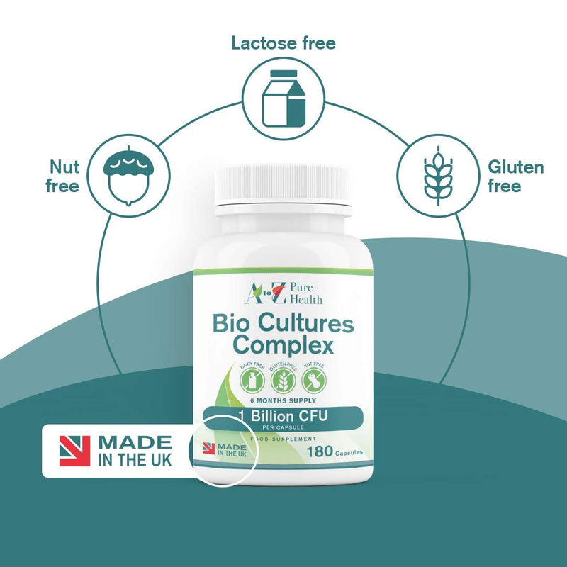 Premium Bio Cultures Complex 180 Capsules (6 Month�s Supply) | High Strength Probiotic | Vegan Multi Strain Probiotic | Lactobacillus Acidophilus & Bifidobacterium | Supports Gut & Digestive Health - BeesActive Australia