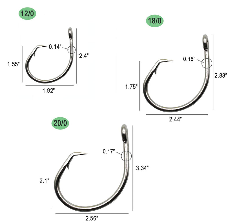 JSHANMEI Fishing Tuna Circle Hooks - 2X Extra Strong Stainless Steel Big Game Saltwater Fishing Hooks for Tuna Catfish Bass Fishing Tackle 12/0 - 25pcs - BeesActive Australia