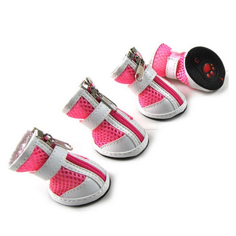 Zunea Small Dog Shoes for Hot Pavement Summer Breathable Mesh Boots Adjustable Non Slip Zipper Pet Dogs Booties White PU Paw Protector 3# (LxW: 1.9 * 1.65") Pink - BeesActive Australia