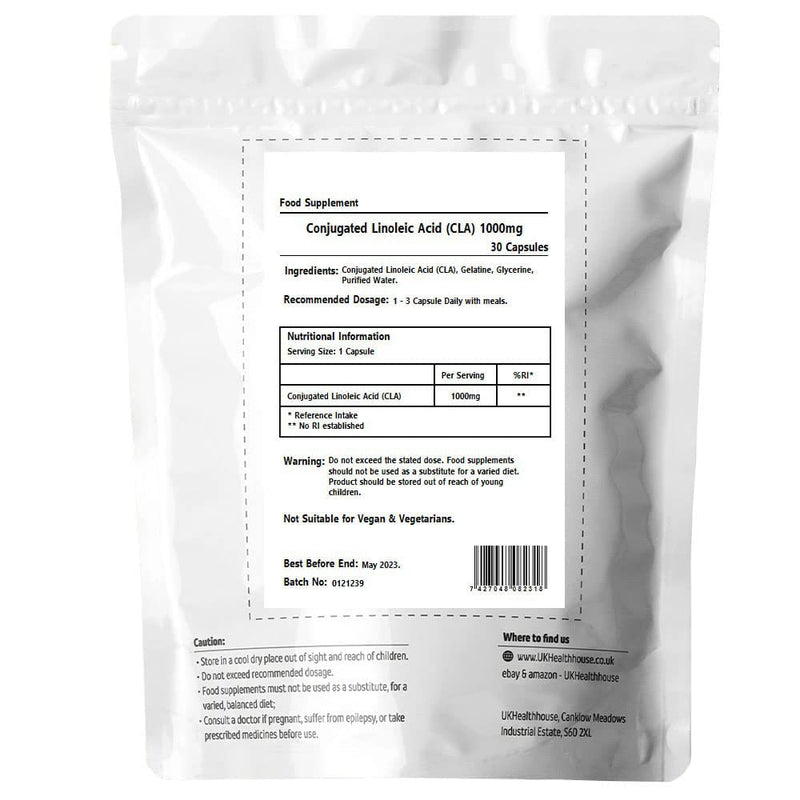 Premium - Conjugated Linoleic Acid -1000mg x 30 - High Strength - Capsules Diet and Weight Loss Supplement Maximum Strength - Reduce Body Fat - CLA - BeesActive Australia