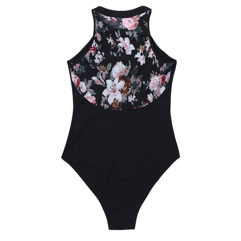 [AUSTRALIA] - winying Womens Sleeveless Halter Neck Floral Print Mesh Ballet Dance Leotard Gymnastics Bodysuit Large 