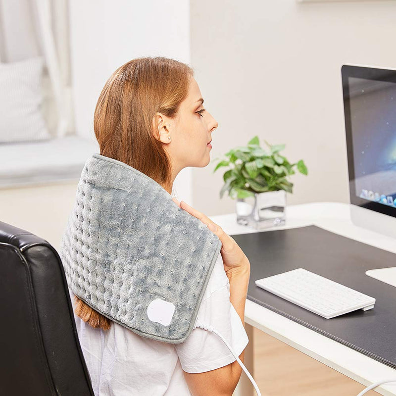 Electric Heating Pad for Back Neck Shoulders, Heat Pad with Auto Shut Off in 90 min, 10 Heat Level Settings, Fast Heated Pad 100% Soft Comfortable Polyester, Machine Washable 12"x24" (30x60cm) Grey Comfort Grey - BeesActive Australia