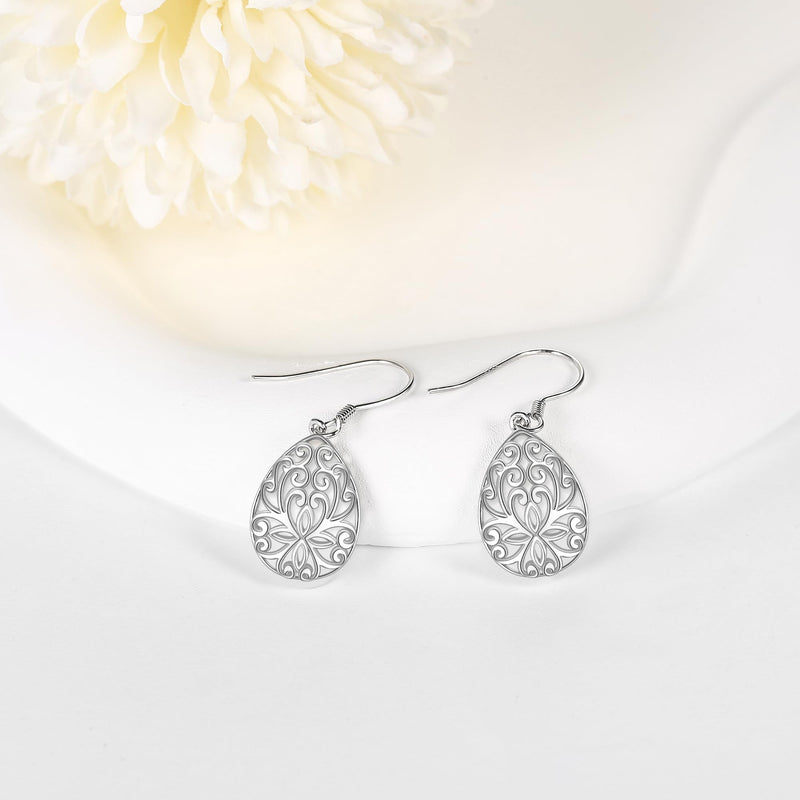 Filigree Teardrop Earrings for Women Sterling Silver Leverback Filigree Dangle Drop Earrings Filigree Flower Jewelry for Girls - BeesActive Australia