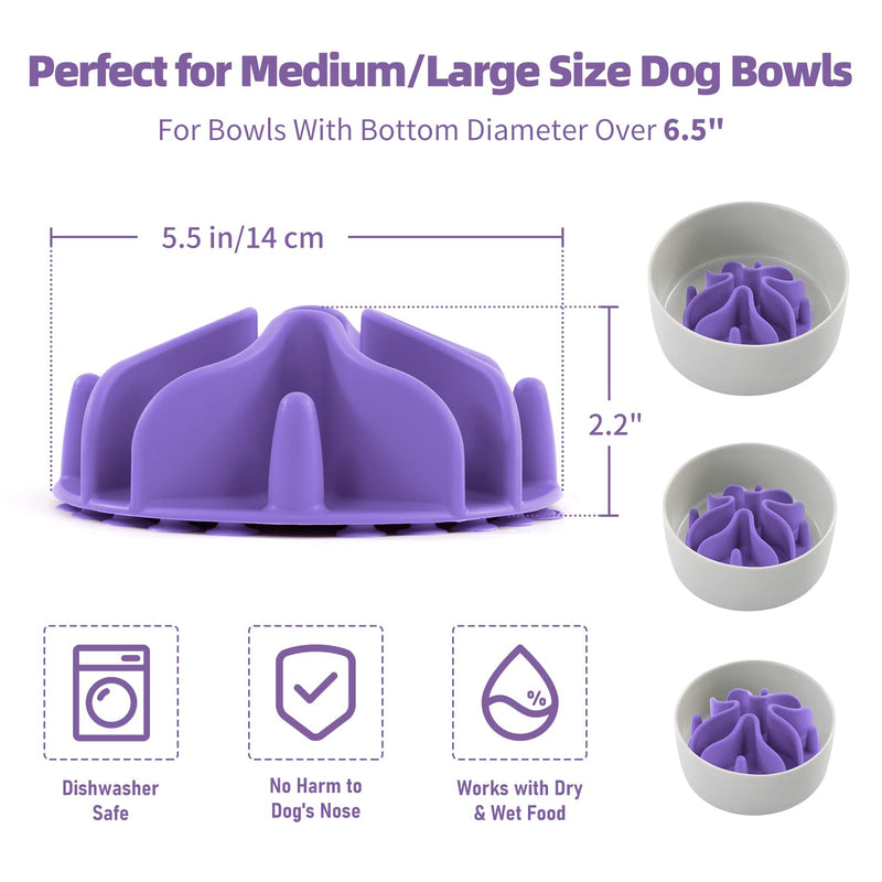 Jaoul Slow Feeder Dog Bowls Insert, Puzzle Slow Feeder with Octopus Suction Cups for Small Medium Large Size Dog Bowls Large(5.5inch) Purple - BeesActive Australia