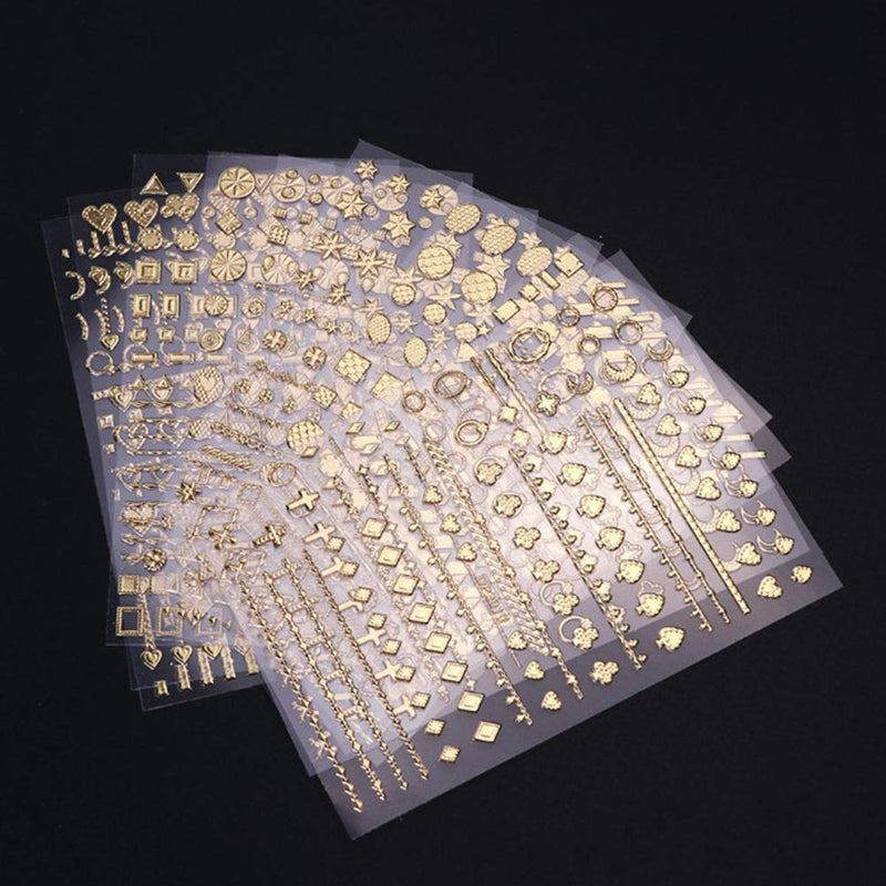 BornBeauty Gold 3D Nail Sticker Lines Multi-Size Stripes Geometric Heart Nail Art Adhesive Transfer Stickers (1) 1 - BeesActive Australia