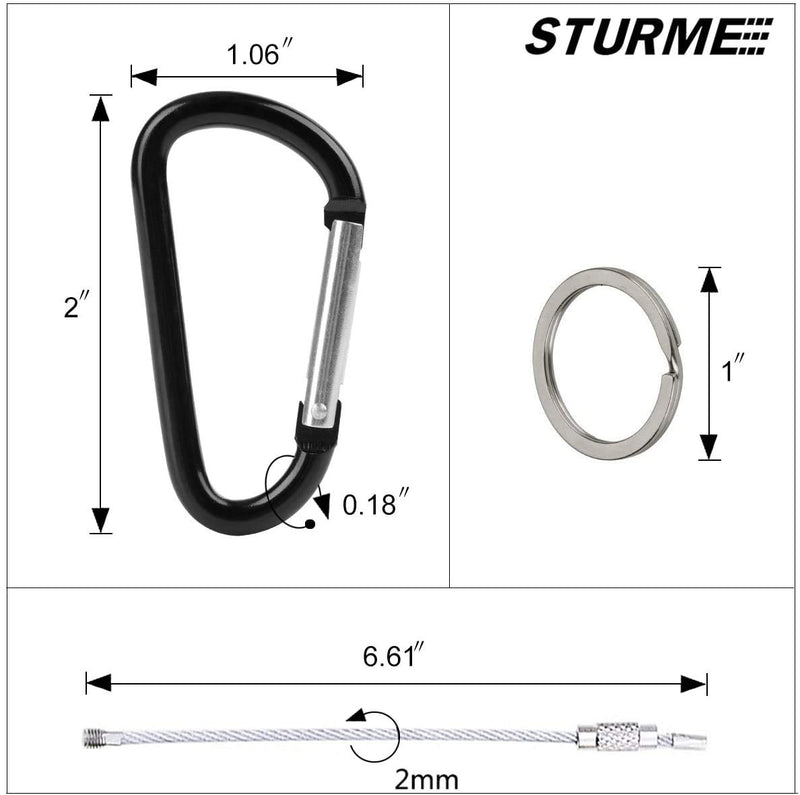 STURME 2" Aluminum D Ring Carabiners Clip D Shape Spring Loaded Gate Small Keychain Carabiner Clip Set Outdoor Camping Mini Lock Snap Hooks Spring Link Key Chain Durable Improved 24 PCS Assorted - BeesActive Australia