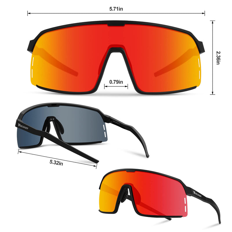 WILSKYER Cycling Glasses Polarized Sport Sunglasses for Men Women Baseball Fishing MTB Black Frame Red Lens - BeesActive Australia