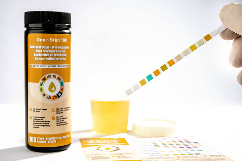 12 Parameter Urine Test Strips Creatinine, Microalbuim, UTI Infection, Ketone, Blood, Glucose Testing Sticks (100 Tests 1 Tub) - BeesActive Australia