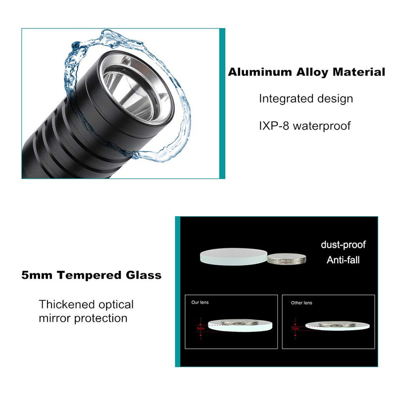 [AUSTRALIA] - WINDFIRE Scuba Diving Flashlight Dive Torch Light Rechargeable-3 Modes 1200 Lumens Underwater 100m Waterproof LED Flashlight White Submersible Lights with Battery for Outdoor Underwater Activities 