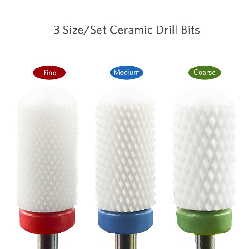 3PCE-Ceramic Nail Drill Bits Set-Single Packed 3/32" (2.35mm) Nail Drill Ceramic Bits for Acrylic Gel Dip Powder Natural Nails Polishing and Cuticle Clean - BeesActive Australia