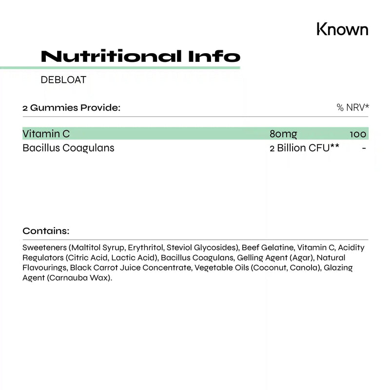 2 Billion Gut Friendly Bacteria Debloat Probiotic Vitamin Gummies from Known Nutrition | 60 Two-a-Day Gummies | Daily Gut & Debloat Support | Added Vitamin C | Mixed Berry Flavour (Pack of 1) - BeesActive Australia