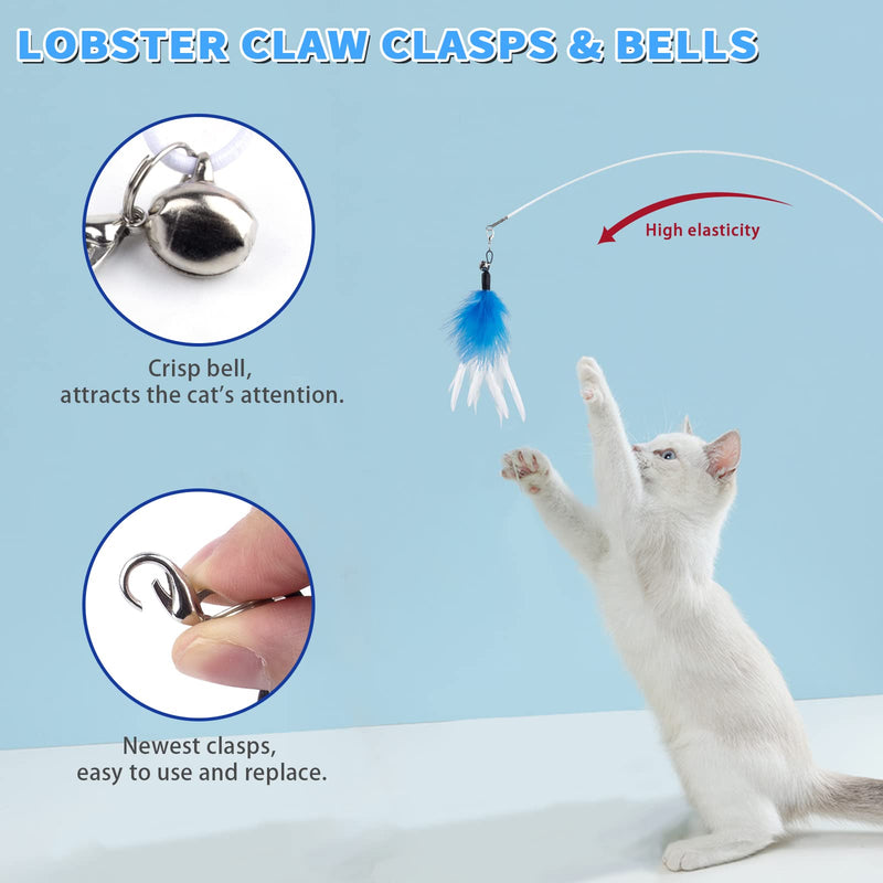 Cat Wand Toy for Indoor Cats 6PCS Fairy Feather Cat Toys with Retractable Fishing Pole Replaceable Feather Attachments Dragonfly Tassel Worm with Bells Cat String Kitten Toy Gift BLUE - BeesActive Australia