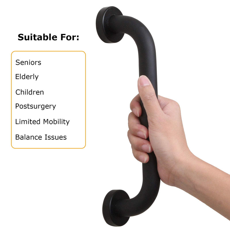 SENENQU 2 Pack Shower Grab Bar, 12 inch / 30cm Space Aluminum Bathroom Grab Rail Safety Handrail Support - Black 30cm / 12 inch - BeesActive Australia