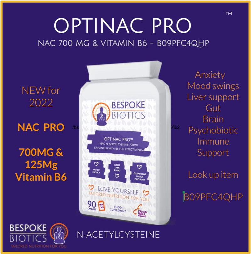 N-Acetyl-Cysteine 600mg (NAC) Liver Lung Skin Mind Support OPTINAC | Antioxidant Glutathione Precursor | Bespoke Biotics UK Made | Vegan | 120 Caps - BeesActive Australia