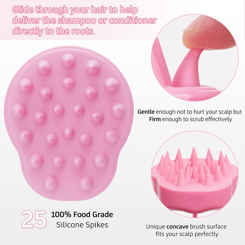 FREATECH Scalp Massager Shampoo Brush with Soft & Flexible Silicone Bristles for Hair Care and Head Relaxation, Ergonomic Scalp Scrubber/Exfoliator for Dandruff Removal and Hair Growth, Pink - BeesActive Australia