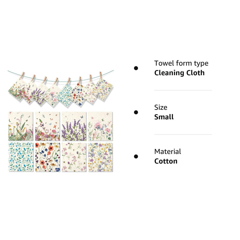 8 Pieces Wildflowers Swedish Kitchen Dishcloths Butterflies and Flowers Kitchen Towels Set Absorbent Dish Cleaning Cloths Reusable Sponge Quick Drying Cleaning Dishcloths for Home Kitchen Cleaning - BeesActive Australia