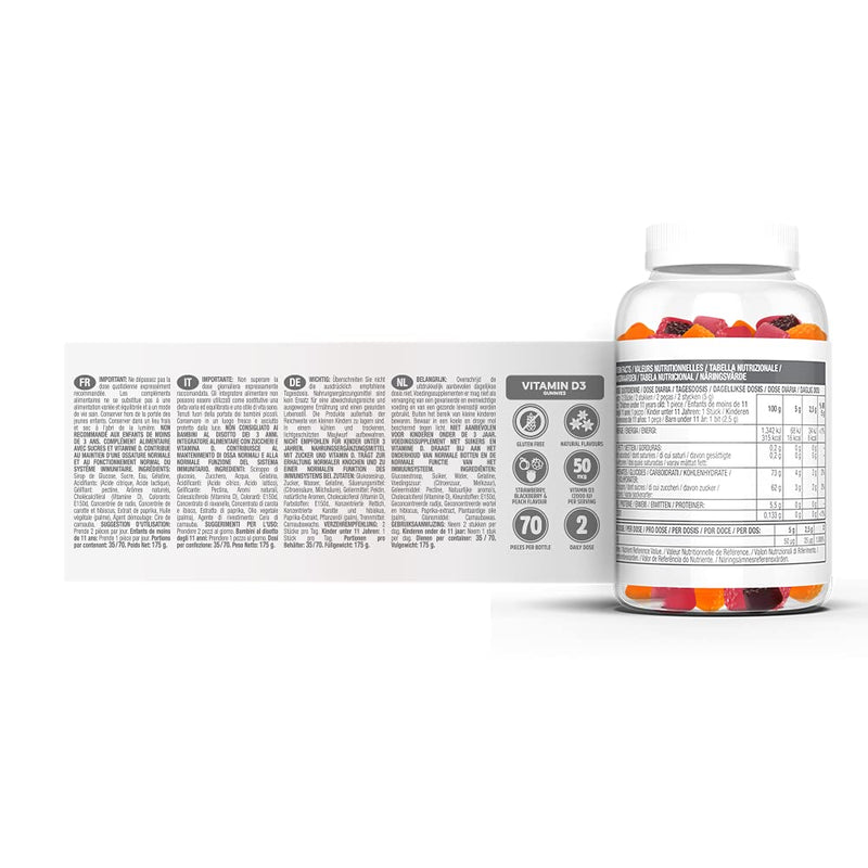 VITALDIN Vitamin D3 Gummies � 2.000 IU per Serving � 70 Chewable Gummies (1-Month Supply); Fruit Flavour � Vitamin D for Bone Health & Immune System Support � Gluten Free � for Kids & Adults - BeesActive Australia