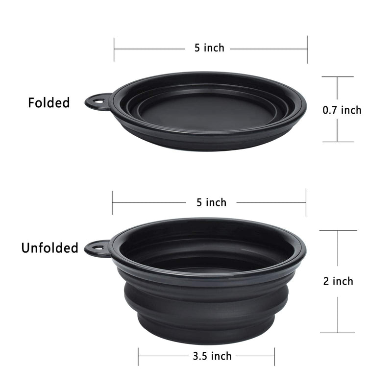 PetBonus 2-Pack Silicone Collapsible Dog Bowls, BPA Free Dishwasher Safe, Portable Foldable Expandable Travel Bowl, Food Water Feeding Cup Dish for Dogs Cats with 2 Carabiners Small Black + Black - BeesActive Australia