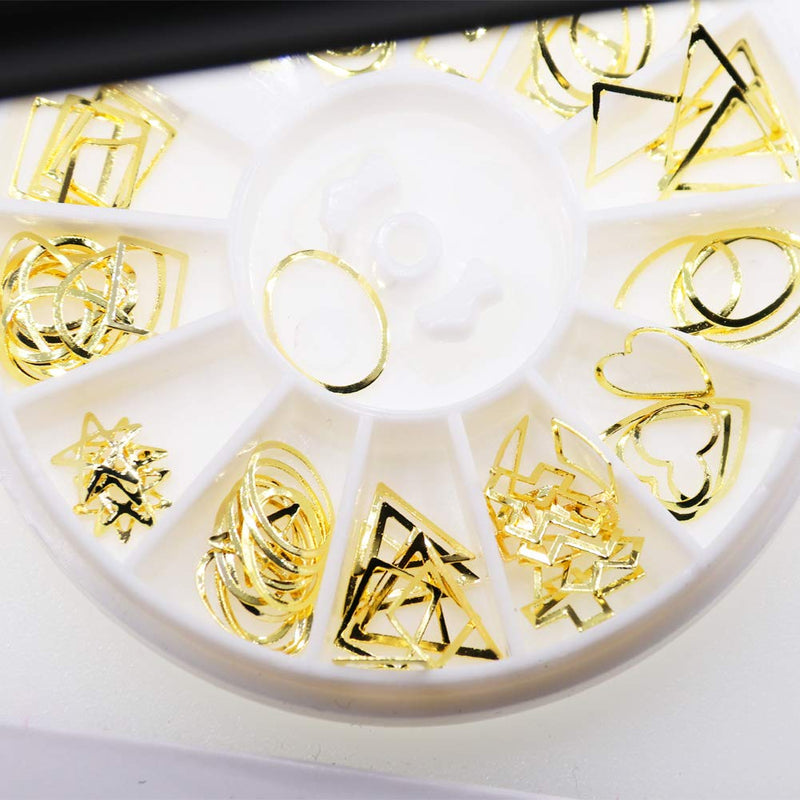 Nail Studs Gold Nail Charms Geometry Hollow Gold Metallic Nail Stud Love Heart Nail Charm Kit 3D Nail Art Jewelry Decoration DIY Craft - BeesActive Australia