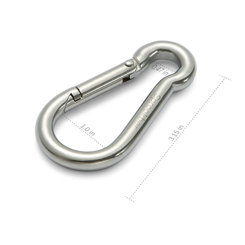 sprookber Stainless Steel Carabiner Spring Snap Hook - 304 Stainless Steel Heavy Duty Clips, Set of 4 3.15 Inch - BeesActive Australia