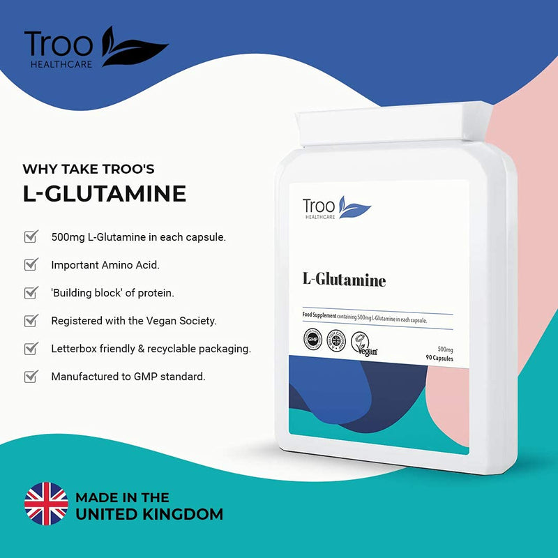L-Glutamine Supplement (500mg) - 90 High Strength Capsules - Targeted Release Amino Acid Supplement| UK Manufactured to GMP Standards - BeesActive Australia