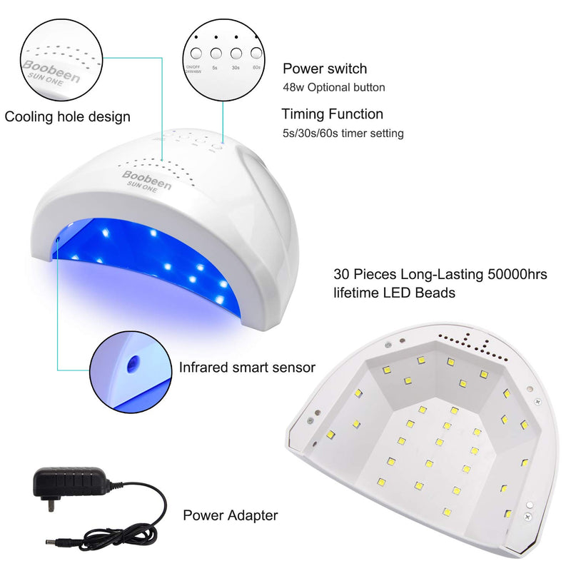 Boobeen 48W LED Nail Lamp with Portable Electric Nail Drill Kit - 6 Pieces Changeable Drills - Acrylic Nail Lamp Tools White - BeesActive Australia