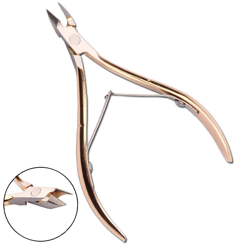 Cuticle Trimmer Cuticle Nippers Nail Art Clipper with Safety Back Lock,Professional Stainless Steel, -1/2 Jaw Dead Skin Remover,Best for Toenail and Fingernail Grooming, Golden - BeesActive Australia
