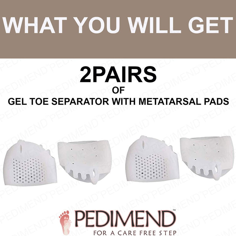 Pedimend 2 Pairs Gel Toe Separators Metatarsal Pads, Gel Toe Straightener for Overlapping Toes, Bunion Corrector, Hallux Valgus Forefoot Pain Relief - BeesActive Australia