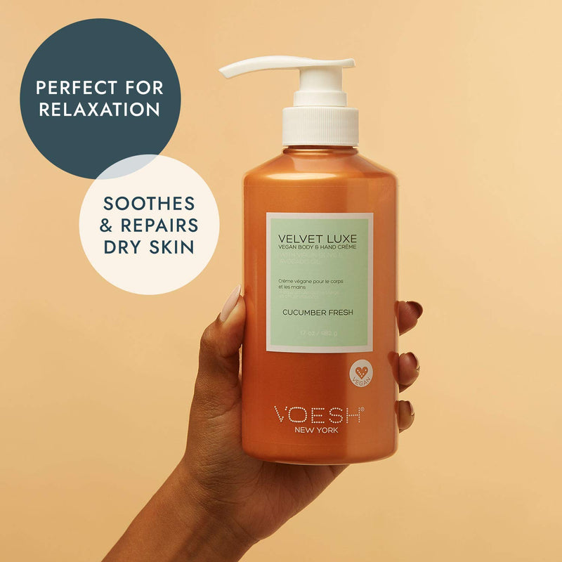 VOESH Velvet Luxe Vegan Hand and Body Lotion in Scented Body Lotion - Aromatherapy Lotion - Luxe Lotion for Dry Skin - Moisturizing Hand Cream - Soothe, Relax, & Destress 17 oz Cucumber - BeesActive Australia