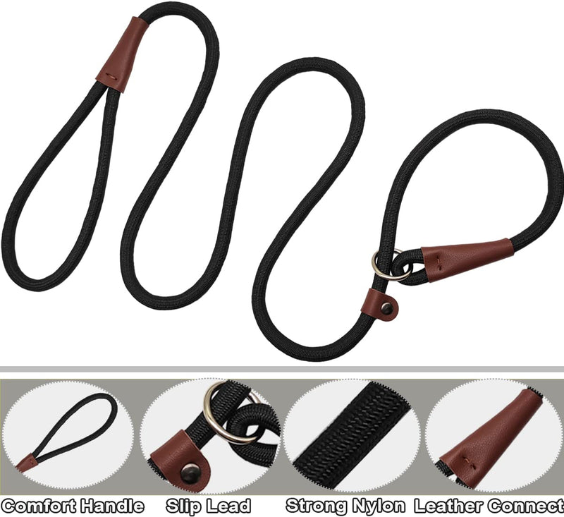 SEPXUFORE Rope Slip Lead Dog Leash, Heavy Duty 1/2” by 5ft Solid Colors 7+ Climbing Nylon Round Dog Training Leash, No Pull Dog Lead Great for Medium and Large 1/2" x 5ft black - BeesActive Australia