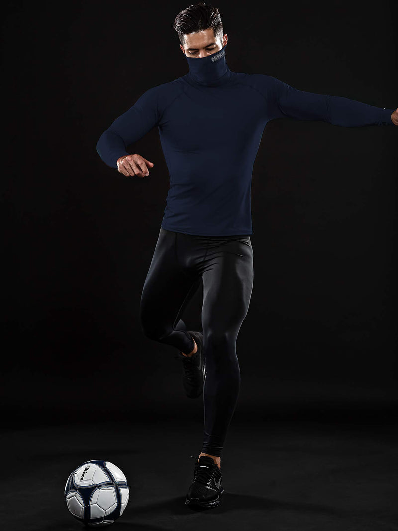 DRSKIN MASK Turtleneck Compression Shirts Top Dry Sports Baselayer Running Long Sleeve Thermal Cold Men Small Turtleneck Sdna10-dark Navy - BeesActive Australia