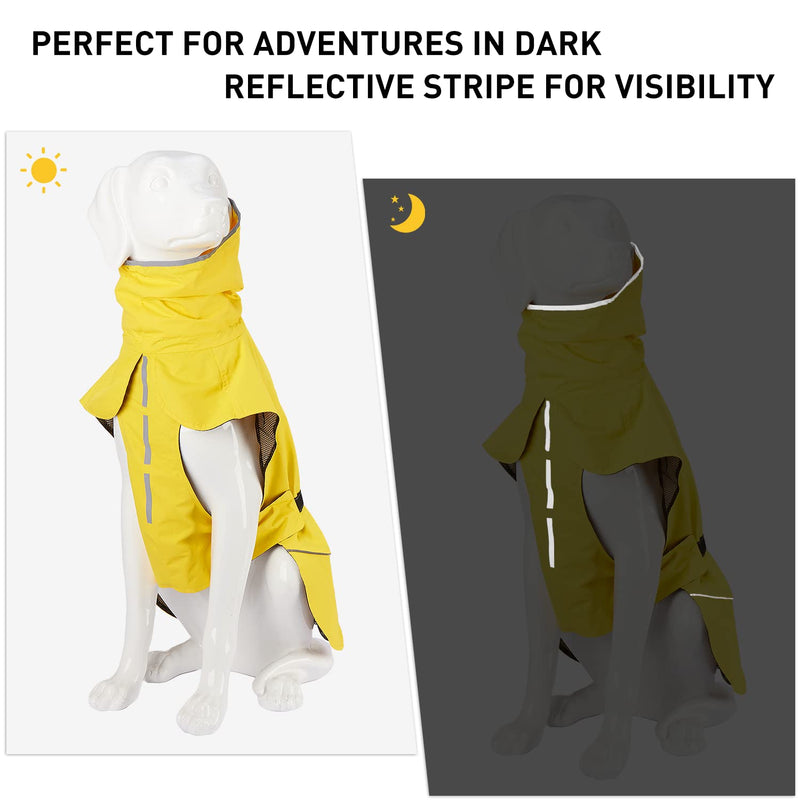 Waterproof Dog Raincoat - Dog Rain Jacket for Large Medium Dogs - Reflective Dog Rain Poncho Hoodie with Drawstring Leash Hole - Adjustable Dog Slicker with Quick-Release Buckle Elastic Straps Easy On 5XL (Back Length: 23.6") Yellow - BeesActive Australia